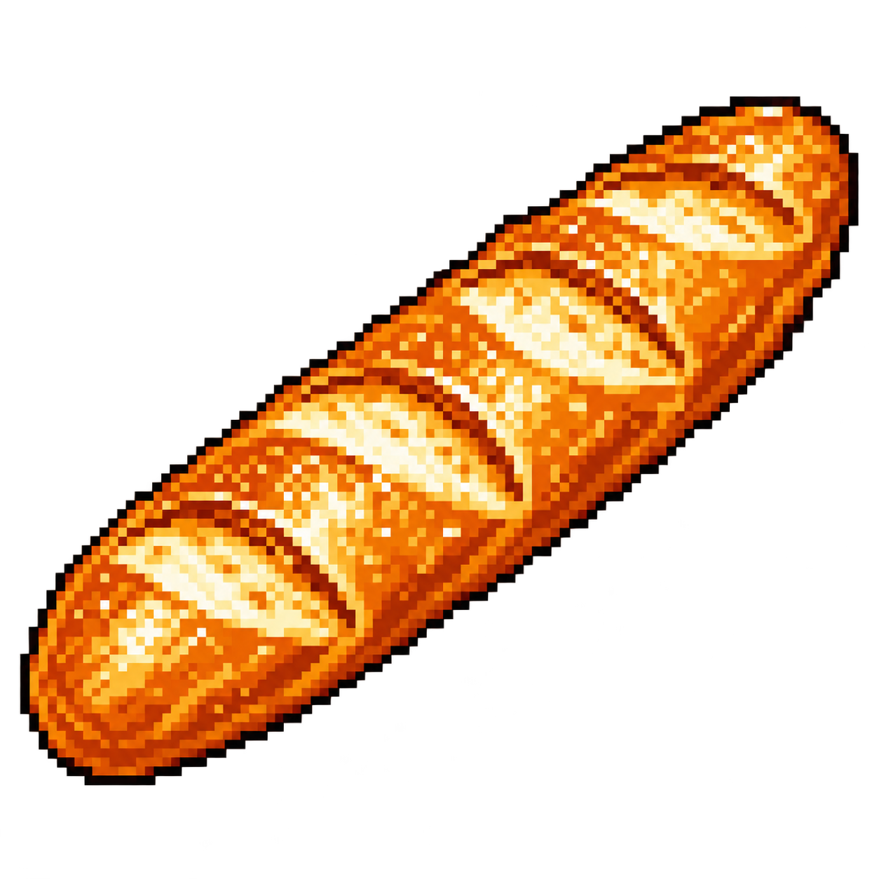 Golden, crispy pixel-art baguette